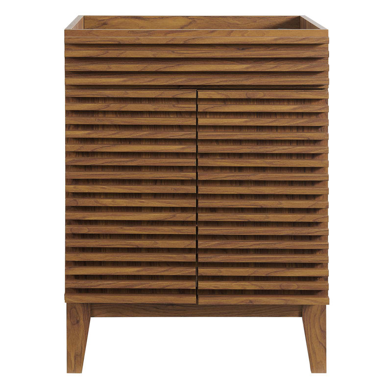 Mid-Century Modern Render 24" Walnut Grain Bathroom Vanity Cabinet