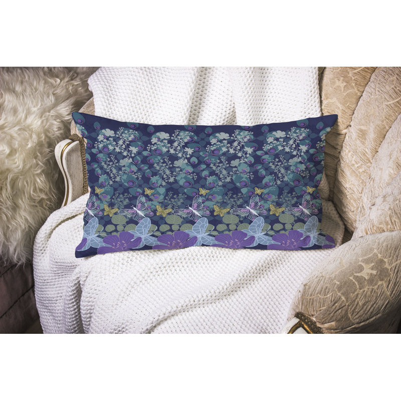 Papillon Paradise  Rectangular Throw Pillow, Blue/Purple