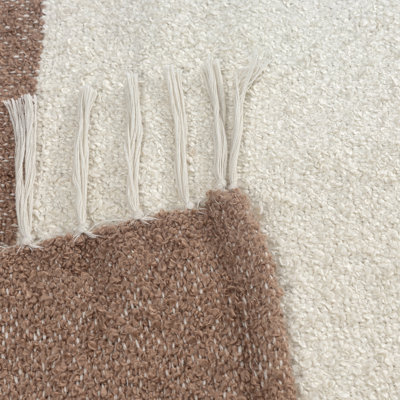 Ivory/Ochre Farmhouse Block Hand-Woven Polyester Throw Blanket