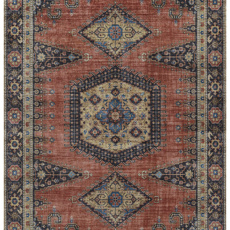 Avonmore Oriental Machine Woven Polyester Area Rug in Red, Rectangle 6' x 9'