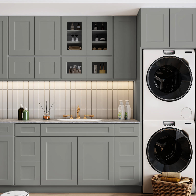 34,5 po Armoire de base de meuble-lavabo en contreplaqué gris H Shaker, 36 po x P 21 po - Porte droite, pour la salle de bain et la cuisine, 36 po, 21,5 po, fabrication moderne