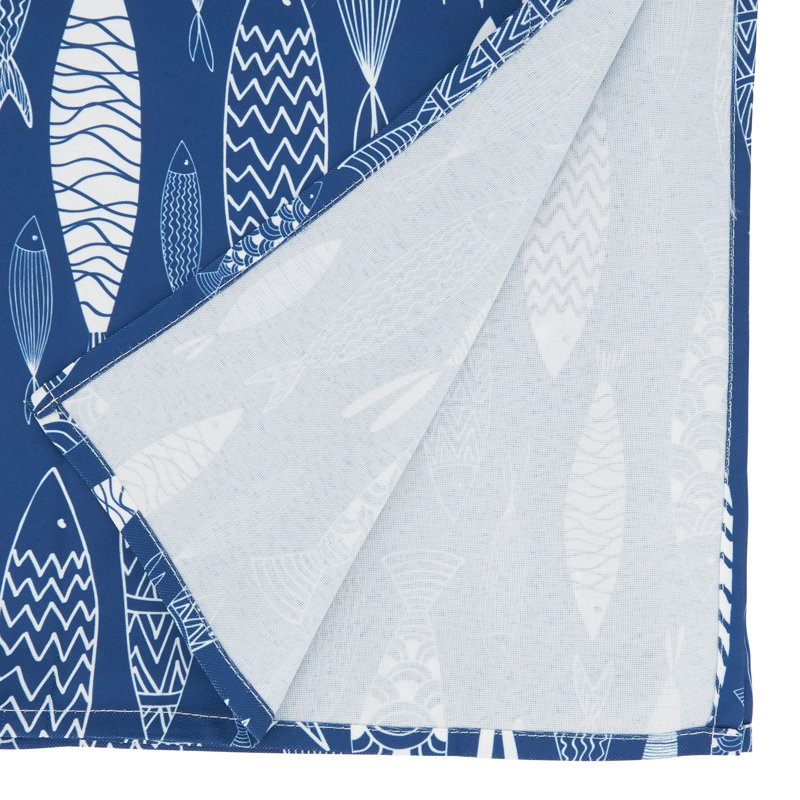 Navy Blue Fish Design Polyester Table Runner, 16"x70"