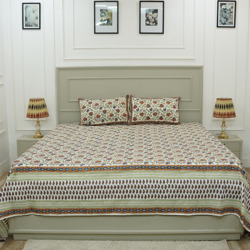 Fabdivine Pure Cotton Bedsheet Set – Handmade Bedsheet with Matching Pillow Covers – Premium Bedding, Neera Bel,