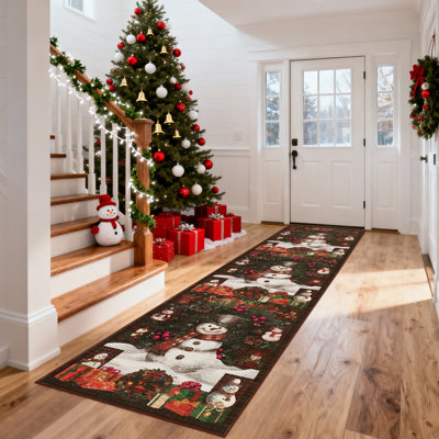 Tapis de Noël antidérapant et lavable, motif bonhomme de neige, rouge, à poils courts, pour salon, 2,4 x 3 m (8 x 10 pi), décoration de Noël
