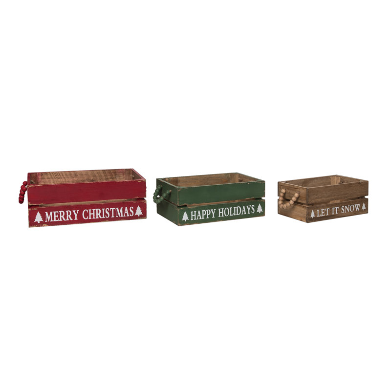  Wood 10 in. Multicolor Christmas Beaded Sayings Crates Set of 3
