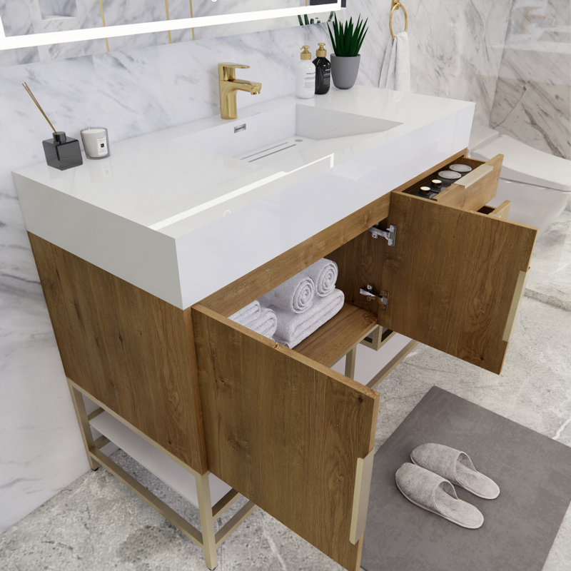 Glasgow 47'' Single Bathroom Vanity with Acrylic Top, Oak