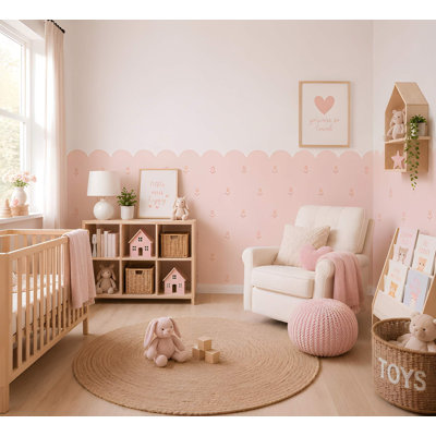 Flower Scalloped Wall Decal Pink Nursery Wall Decal Peel And Stick Border Wall Decal Removable Canvas Wall Decor Girls Bedroom