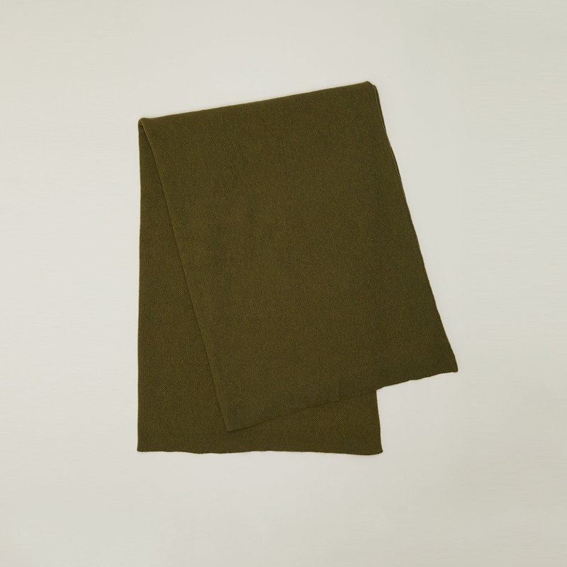 Olive Wool Knitted Throw Blanket