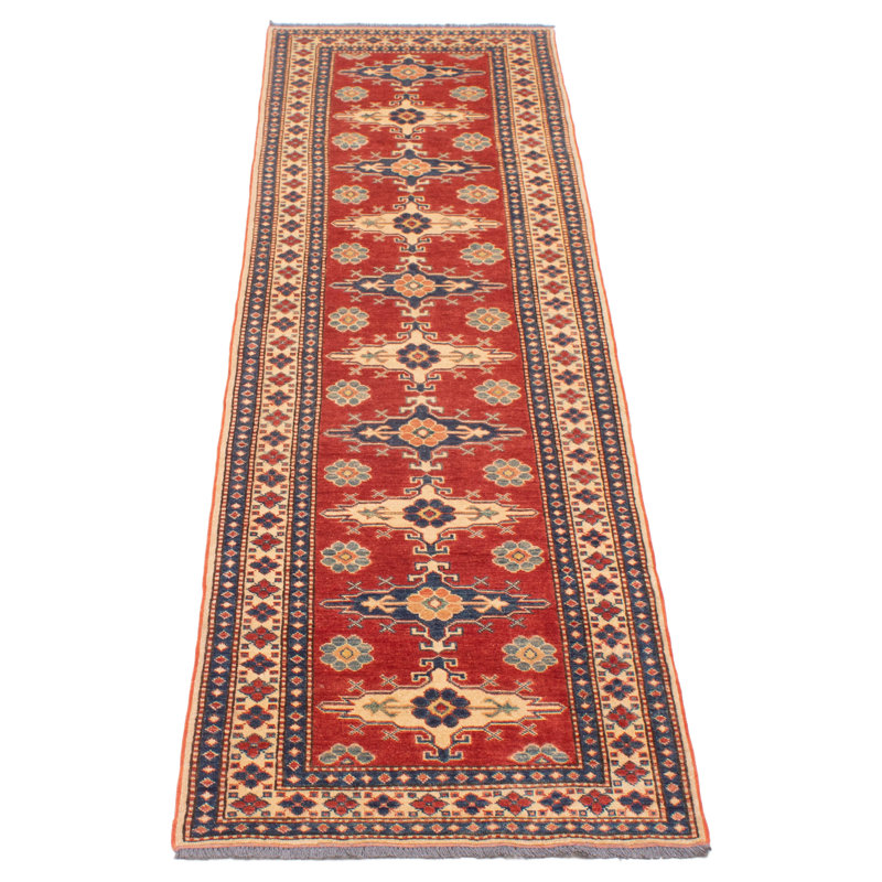 Tapis de couloir unique en laine noué à la main nouvel âge 2 pi 10 po x 11 pi 1 po crème / bleu marine foncé / rouge foncé Aarib