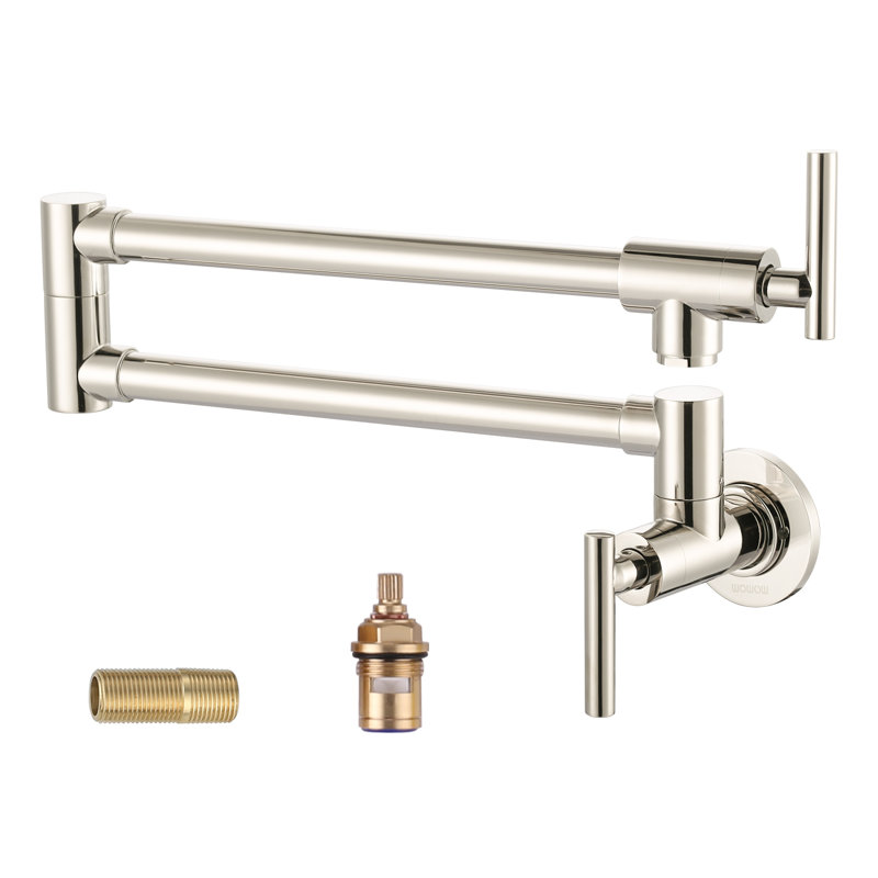 Commercial Wall Mount Brass Pot Filler Faucet with Double Joint Swing Arms, Polished Nickel