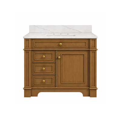 Comptoir de meuble-lavabo en noyer clair de 36 po x P 21 po avec plateau simple encastré en dessous Castella de Blanc Joselle
