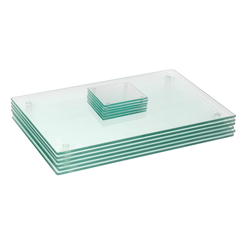 Harbour Housewares - 12pc Glass Placemats & Square Coasters Set - 40cm x 30cm, Clear
