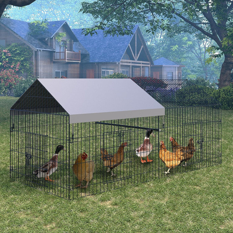 Walk-in Metal Chicken Coop 86"L x 40"W x 40"H – Heavy Duty Outdoor Pen with Weatherproof Cover, Easy-Access Doors, for Backyard Hens, Ducks, Rabbits & Small Pets