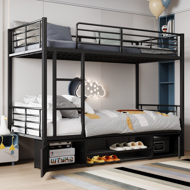 European Single (90 X 200 Cm) Bunk Bed with Storage Included with Built-in Ladder Included, Black
