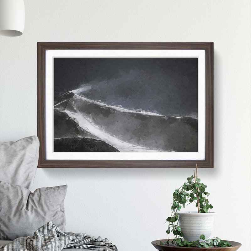 Snow upon a Mountain Peak in Abstract - Picture Frame Graphic Art Print, 27cm H x 36cm W x 2cm D, Walnut Framed