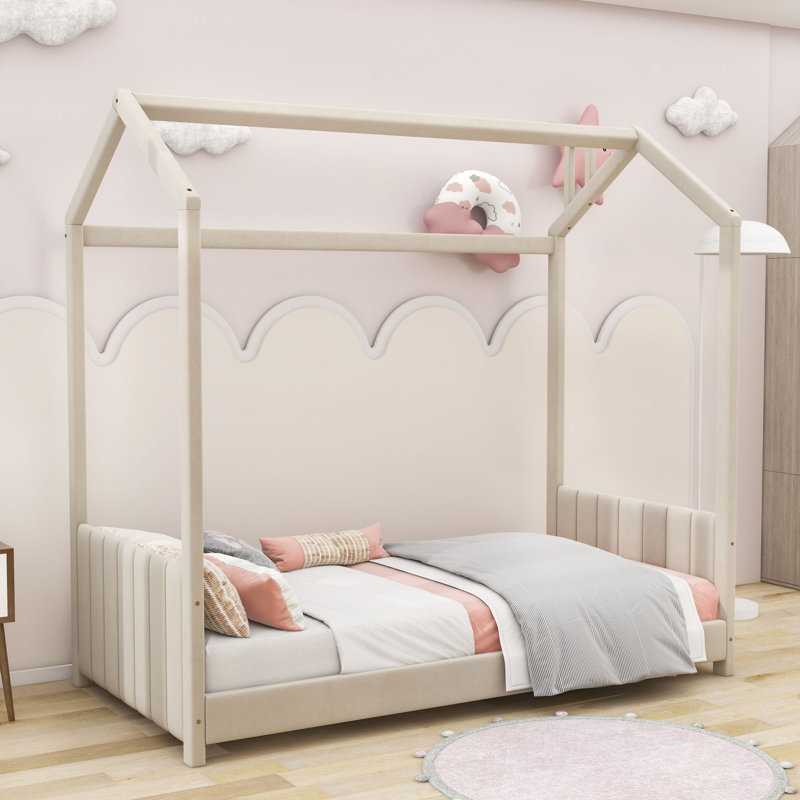 Lit en bois Molucca, Beige, Simple