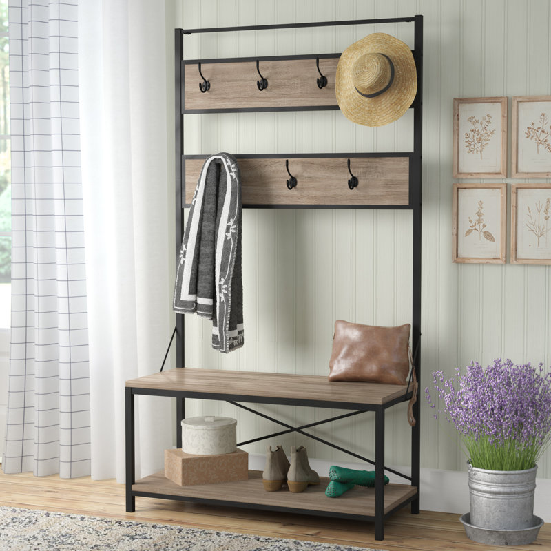 Portemanteau avec banc et rangement pour chaussures Everheart, Bois flotté