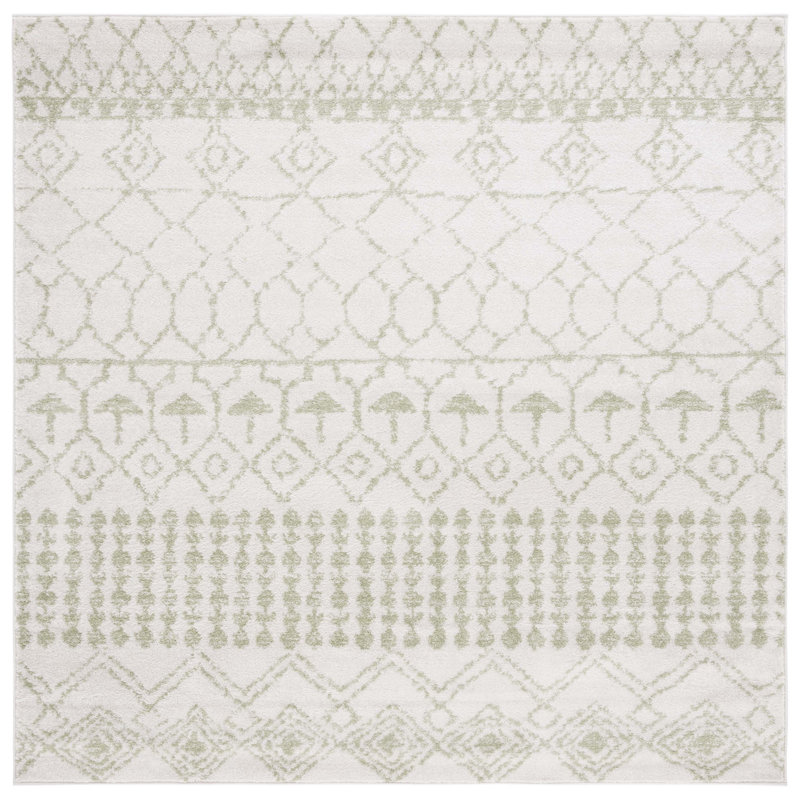 Lorenco Geometric Ivory Area Rug, Square 6'7"