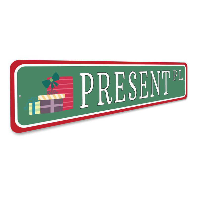 Present Street Aluminum Sign, 4" H x 18" W x 0.04" D