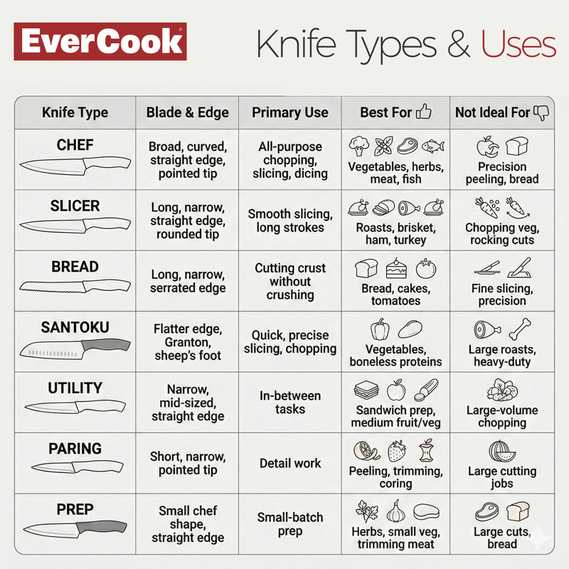EverCook 4Pc Kitchen Knife Set w/ Blade Sheaths, 1.5/2 mm Black Stainless Steel