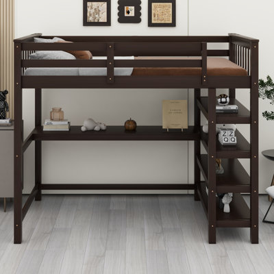 Loft Bed With Storage Shelves And Under-Bed Desk