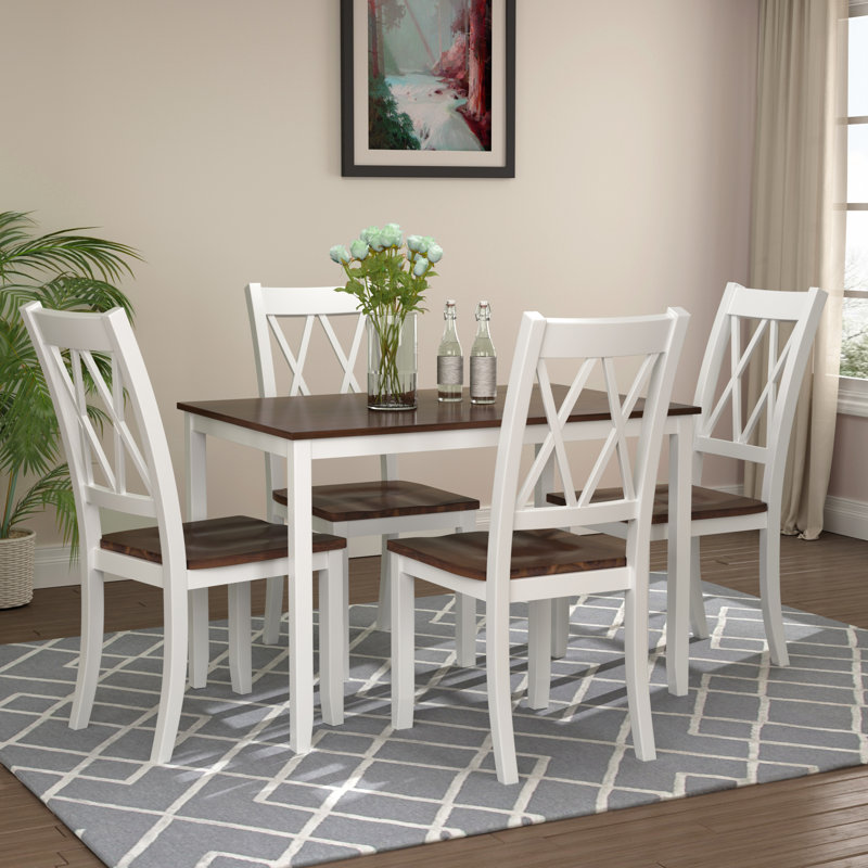 Ensemble repas pour 4 personnes Foxx, Brun cerisier / blanc, Blanc / Cerise