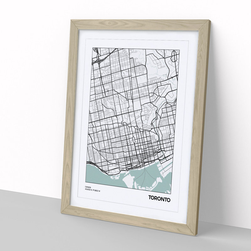 Map Toronto Canada - Picture Frame Graphic Art, 65cm H x 48cm W x 2cm D, Oak