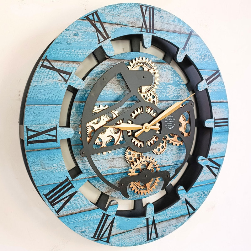 Solid Wood Wall Clock, Ocean Blue