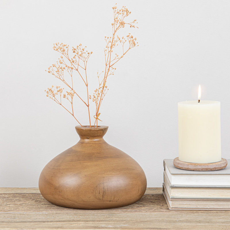 Vase de table en bois massif, Brun foncé