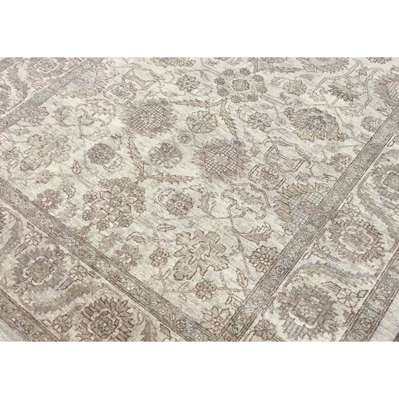 Hand-Knotted High-Quality Cream and Brown Area Rug