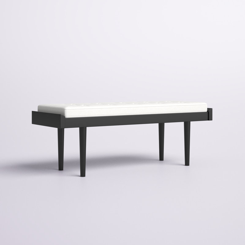 Cotton Upholstered Bench, Black/White
