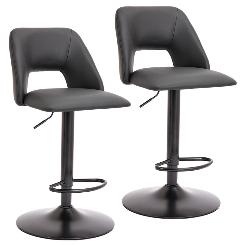 Tabouret à hauteur réglable moderne en similicuir et métal, ensemble de 2, Noir