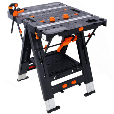 Table de travail pliante portative, chevalet et établi 2-en-1, grande capacité de charge avec pinces 2 pièces
