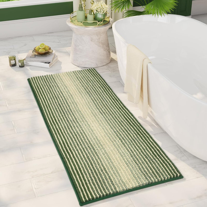 Sage & Cream Chenille Bath Mat Runner - Non-Slip, Water-Absorbent | 20x47" | Machine Washable Bathroom Rug, Sage/Cream