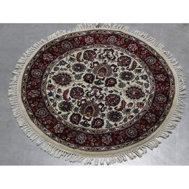 Tapis décoratif en laine ronde noué à la main brun/beige de conception unique 3 pi x 3 pi babacar