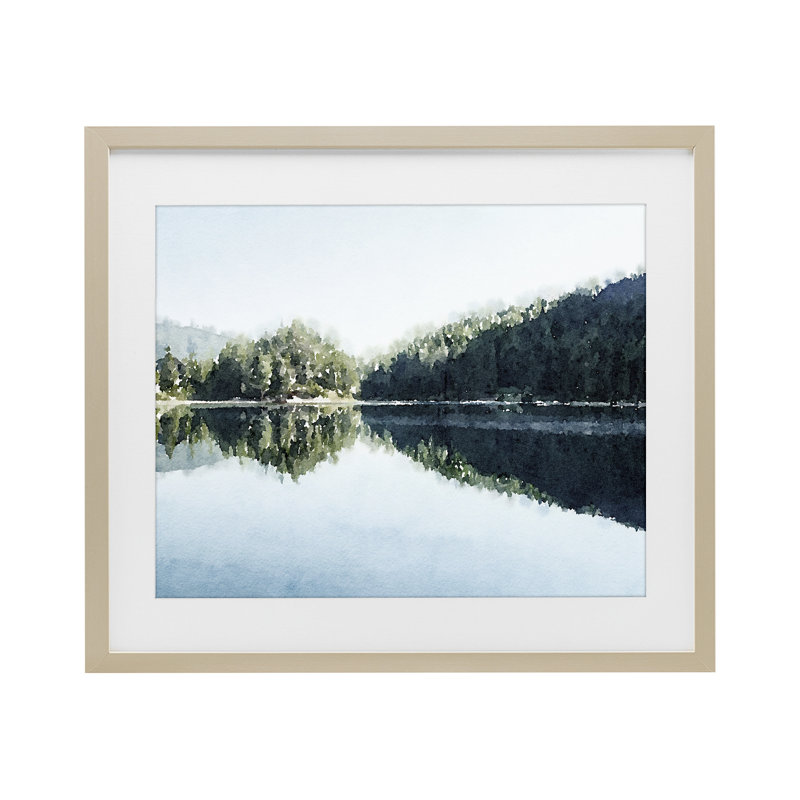 «Blue Lake Reflections», reproduction d'art sous verre, conception de Kim Curationa, H 17 po x l 21 po
