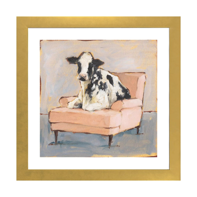 «Moo-Ving In II» par Ethan Harper - reproduction, H 16 po x l 16 po x p 1 po, Papier doré