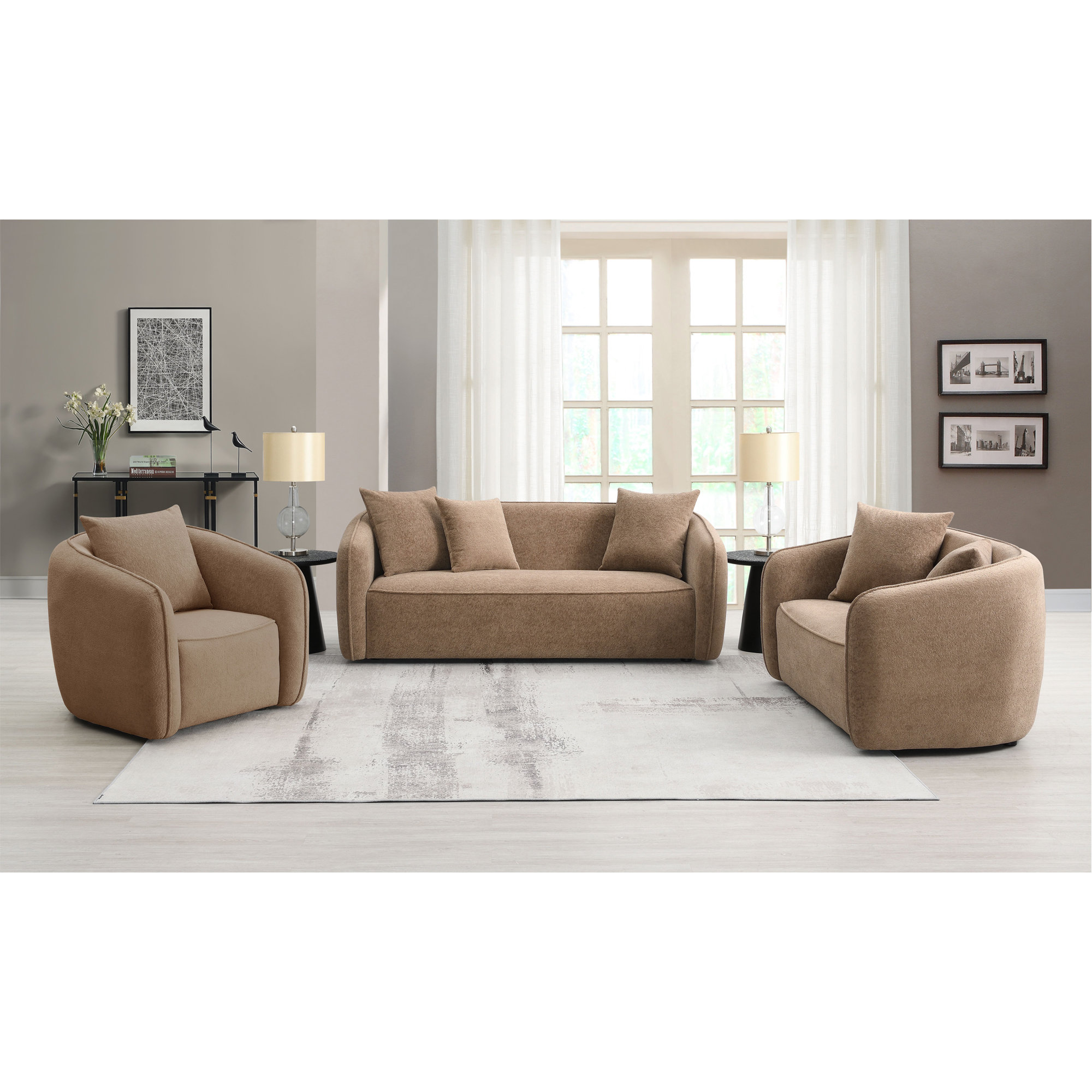 Latitude Run® Keith Brown Chenille 3PCS Living Room Set (Comes With ...