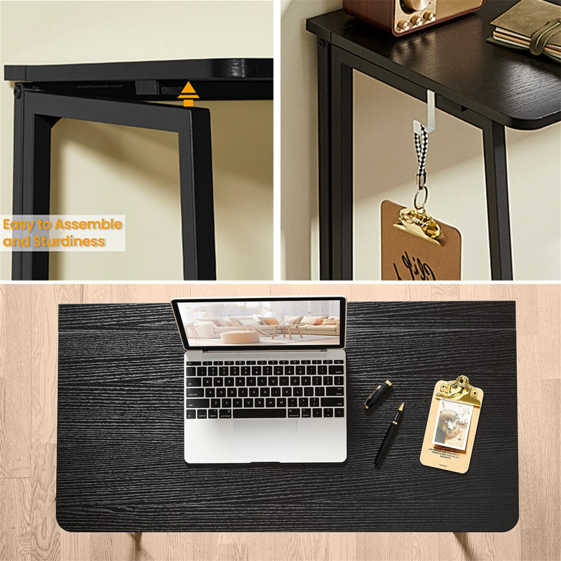 Folding Computer Desk,Small Writing Foldable Desk 80Cm,Space-Saving Laptop Table,Easy Assemble Workstation For Home Office