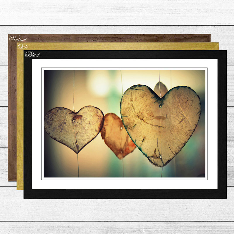 Wooden Hearts Framed Print, Walnut