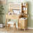 Glass Top Vanity Desk With Large Mirror And Lights