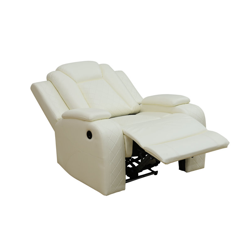 Fauteuil inclinable électrique en cuir respirant de 37 po de largeur avec accoudoirs de rangement et lumières DEL bleues