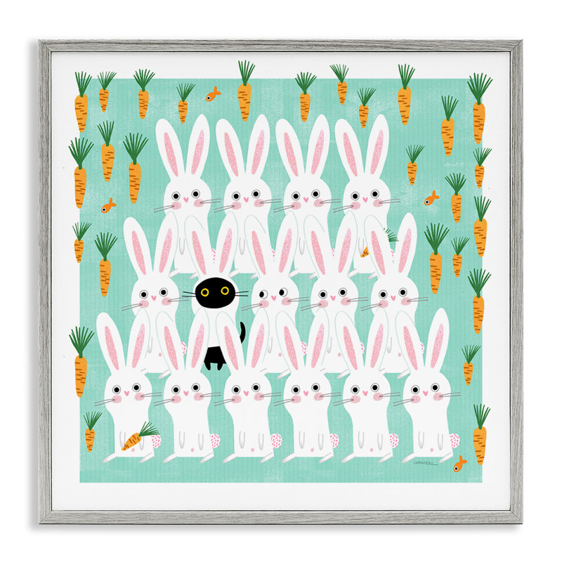 «Cat Mixed with Bunnies», art de la giclée encadrée par Leeza Hernandez, H 17 po x l 17 po, Estampe numérique Farmhouse