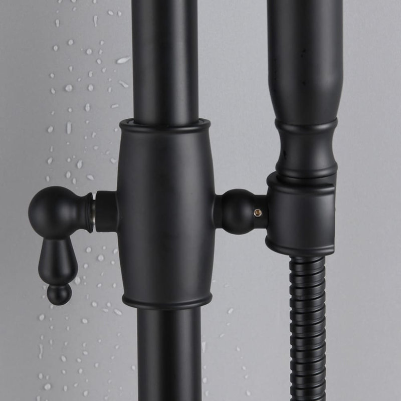 8 Inch Exposed Pipe Shower System With Hand Shower Single Handle Shower Faucet Set Brass Shower Trim Kit With Slide Bar