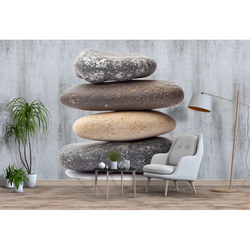 Adhésif mural géant zen, pile de pierre neutre, grand décalque minimaliste amovible 099Mv, H 35 po x l 18 po