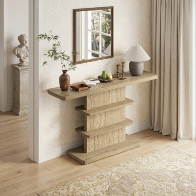 63" Vintage Narrow Console Table With 2 Tier Open Storage Shelves For Living Room, Hallway, Corridor And Bedroom