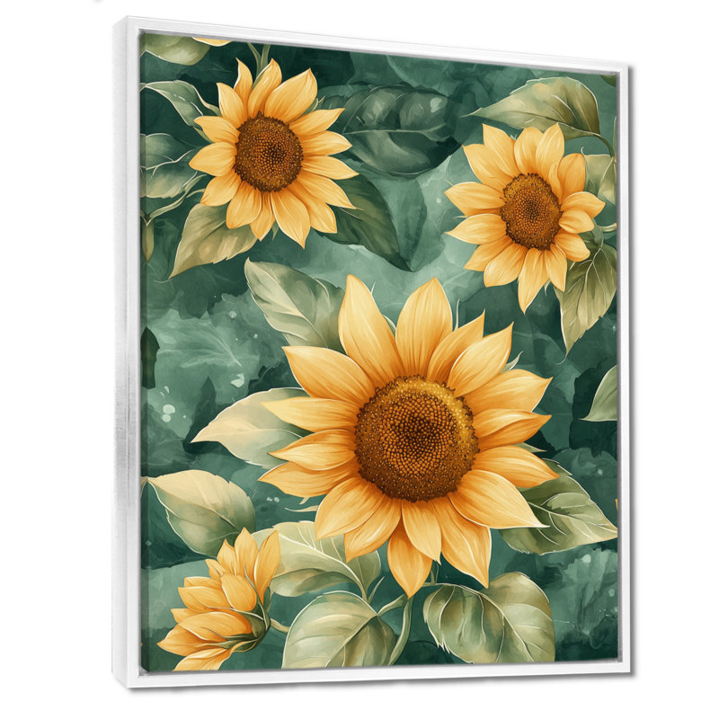 Dorianna Green Garden Abstract Sunflowers Collage I - Art mural tournesols, Impression encadrée flottante, H 32 po x l 16 po