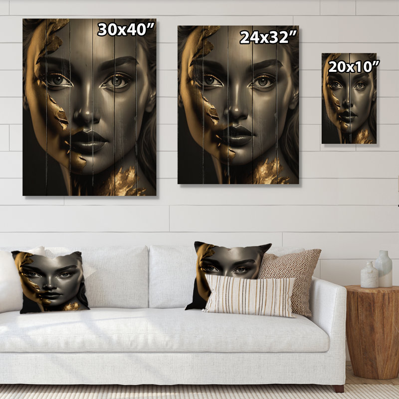 Élégance noire et dorée II sur bois, H 20 po x l 10 po x P 0,78 po