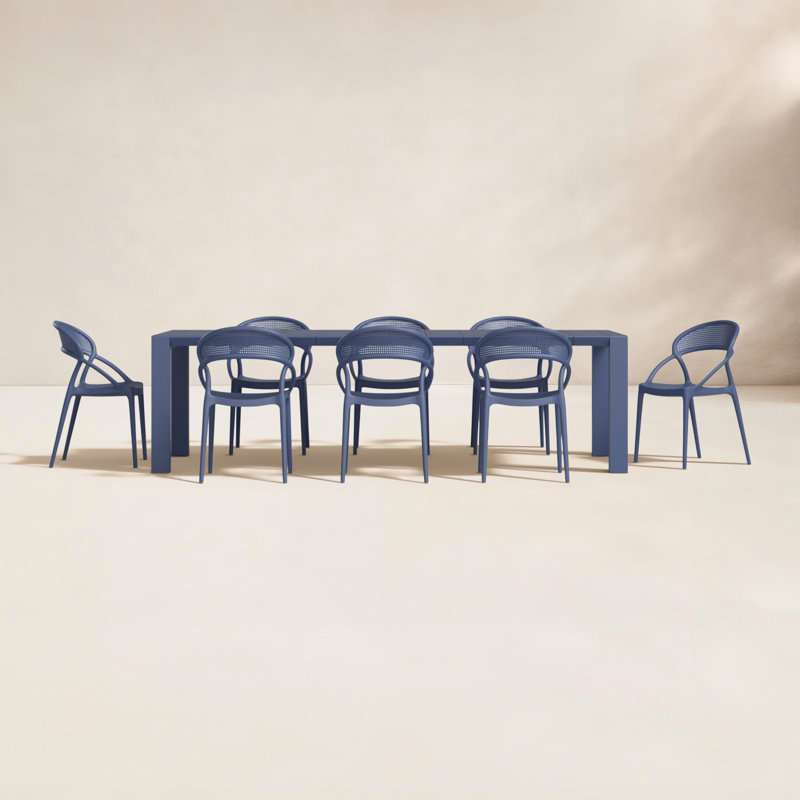 Farrah Extendable Plastic 9-Piece Patio Dining Set, Dark Gray