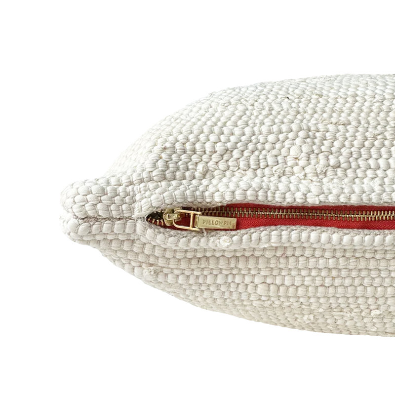 Handcrafted Chindi Lumbar Pillow Cover – 14"x24", 100% Cotton, Handwoven, Textured & Eco-Friendly : Boho Style Throw Pillow for Couch, Sofa, or Chair – Heavy Cream (warm ivory, off-white tone)
